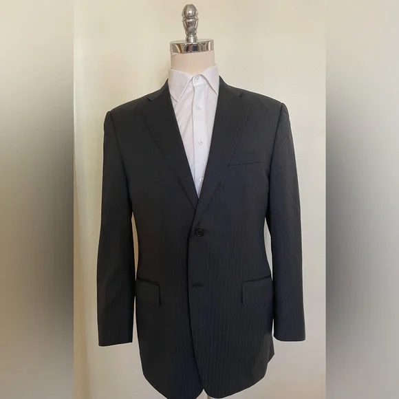 CANALI Made In Italy Subtle Stripe Wool Suit in Charcoal Size 42 L $2150